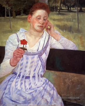 Mary Cassatt œuvres - Rêverie aka Femme avec un rouge Zinnia mères des enfants Mary Cassatt